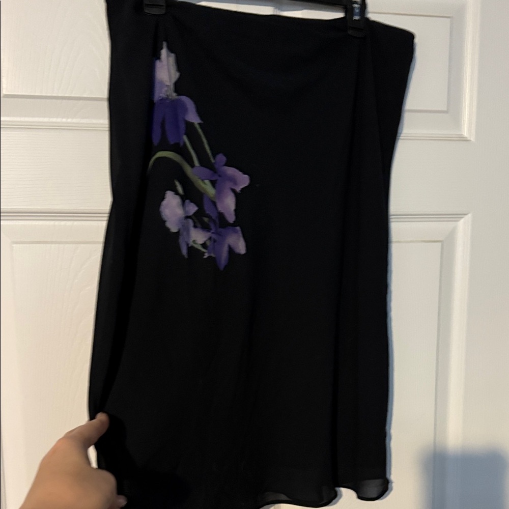 Chic Black A-Line Skirt with Purple Floral Design